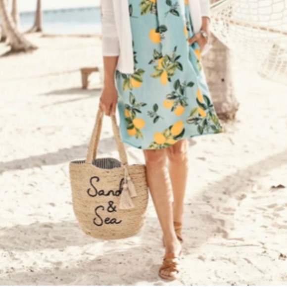 J. Jill Sand and Sea Natural Jute Beach Bag Embroidered Tote Fully Lined - Picture 3 of 10